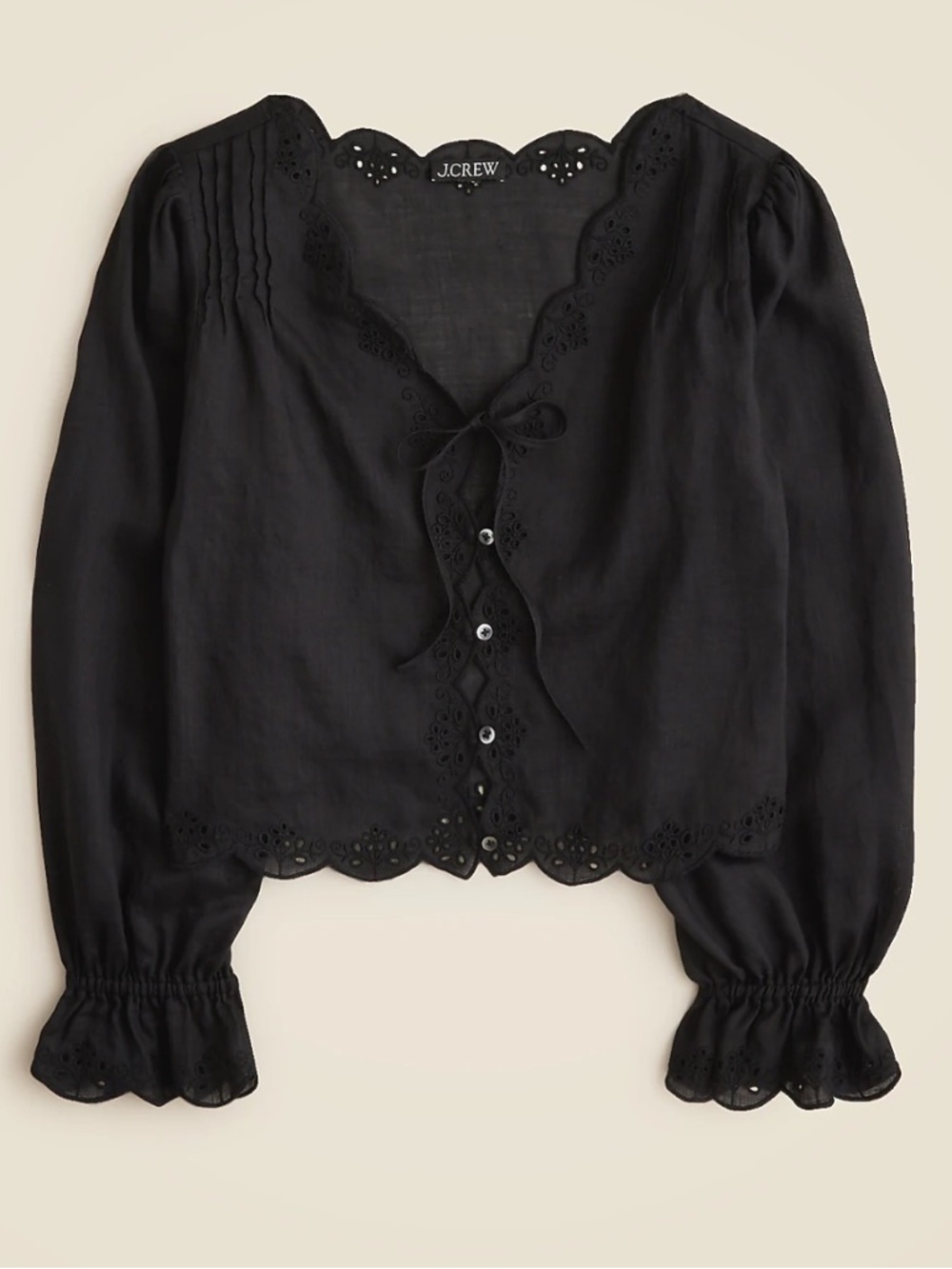 J. Crew Tie Front Ramie Scallop Edge Blouse Top NEW NWT